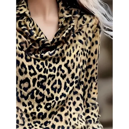 Women's Shirt Dressy Tops Formal Work Shirt Evening Tops Leopard Elegant Party Ladies Long Sleeve Collar Work Party Evening Wear Evening Party Print L - Image 3