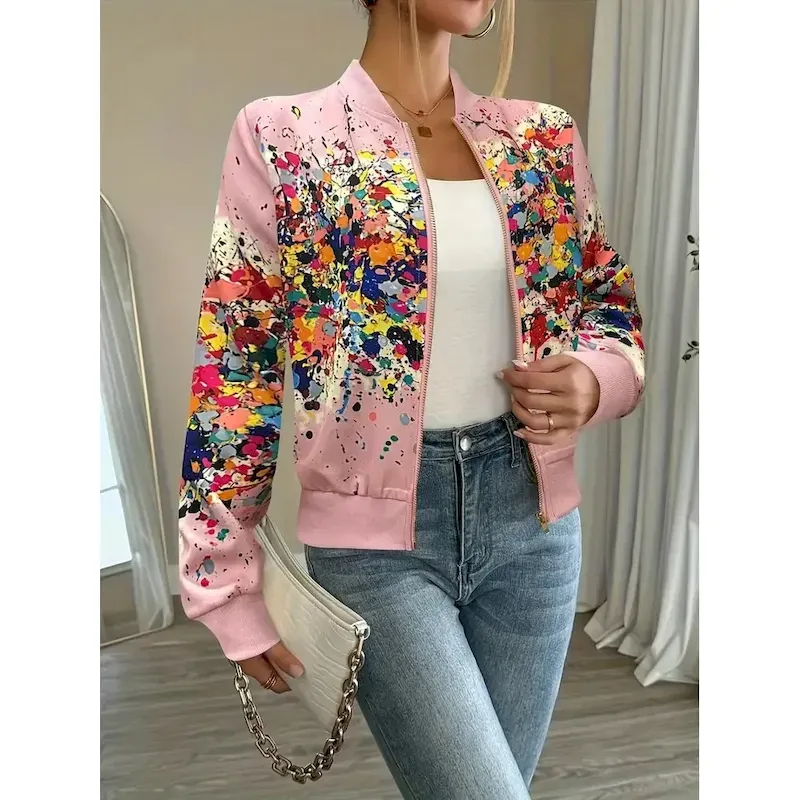 ayypqz1754045385373.webp Women's Casual Jacket Warm Quick Dry Zipper Pocket Elegant Fashion Daily Simple Floral Vacation Casual Daily Holiday Baseball Collar Regular Fit Long - Image 1