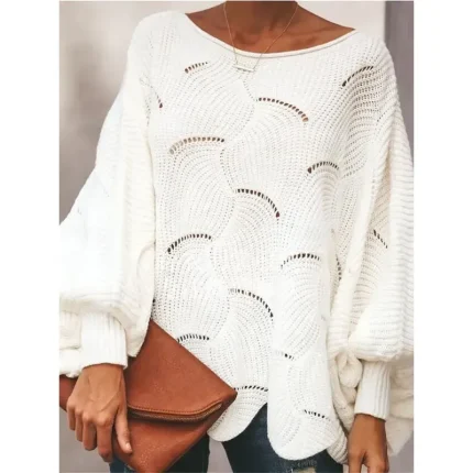 Women's Sweater Pullover Sweater Jumper Casual Soft Pure Color Ribbed Crew Neck Hollow Out Knitted Long Sleeve Regular Tops Knit Outdoor Daily Weekend - Image 3