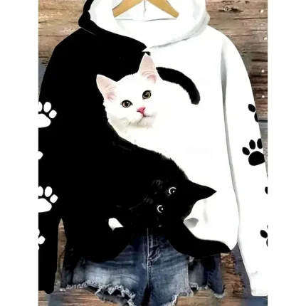 Women's Hoodie Pullover Sweatshirt Oversized Long Sleeve Casual Graphic Floral Animal Warm Active Hooded Regular Tops Street Dailywear Print Black Spr - Image 3