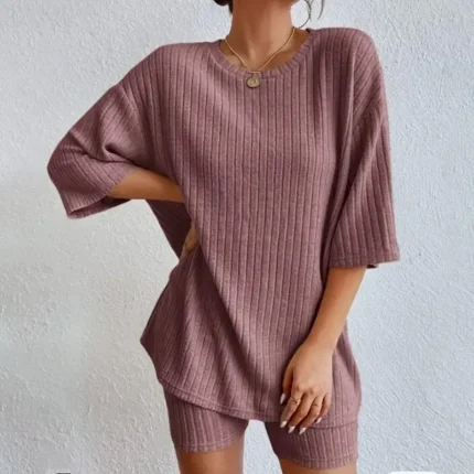 Set Women's Red Green Beige Plain 2 Piece Street Daily Fashion Round Neck Regular Fit S 2025 - Image 4