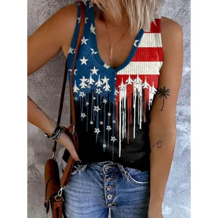 Women's Patriotic  Camisole Tank Top Graphic Flag Vintage Stylish Casual Sleeveless V Neck Regular Tops Daily Print Black White Summer Spring 2025 - U