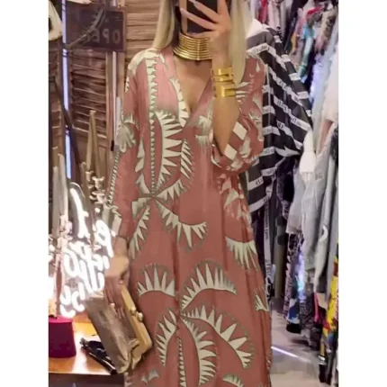 Women's Midi Dress Casual Dress A Line Dress Boho Dress Stylish Casual Vacation Daily Regular Fit Graphic 3/4 Length Sleeve V Neck Pink Khaki Army Gre - Image 3