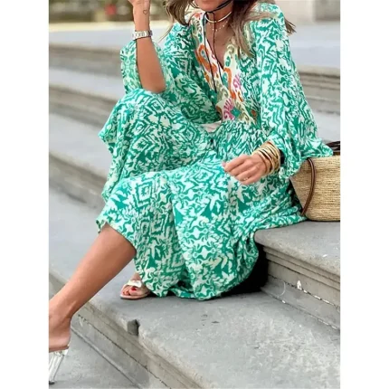 Women's Long Dress Maxi Dress Casual Dress Boho Chic Dresses Boho Dress Bohemia Ethnic A Line Vacation Street Holiday Loose Fit Geometric Color Block - Image 3