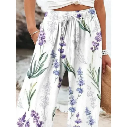 Women's Wide Leg Baggy Pants Beach Shorts Vacation Vintage Fashion Full Length High Waist Graphic Flower / Floral Drawstring Printing Soft Breathable - Image 5
