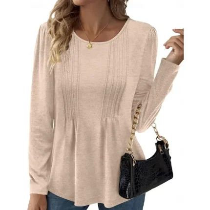 Women's Blouse Solid Color Stylish Casual Long Sleeve Crew Neck Regular Tops Daily Ruched Black Red Purple Brown Beige Summer Spring Fall 2025 - Image 5