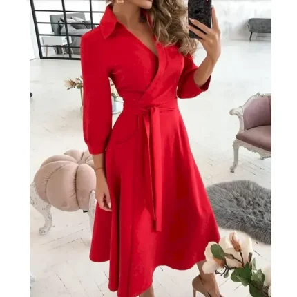 Women's Midi Dress Blazer Dress Sheath Dress Wrap Dress A Line Dress Party Cocktail Semi Formal Vacation Party Wedding Guest Regular Fit Long Sleeve V - Image 3