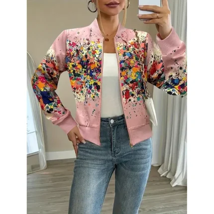Women's Casual Jacket Warm Quick Dry Zipper Pocket Elegant Fashion Daily Simple Floral Vacation Casual Daily Holiday Baseball Collar Regular Fit Long - Image 5