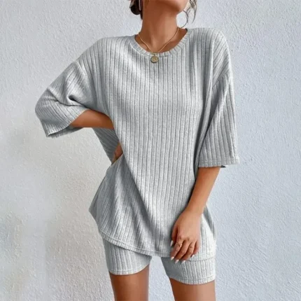 Set Women's Red Green Beige Plain 2 Piece Street Daily Fashion Round Neck Regular Fit S 2025