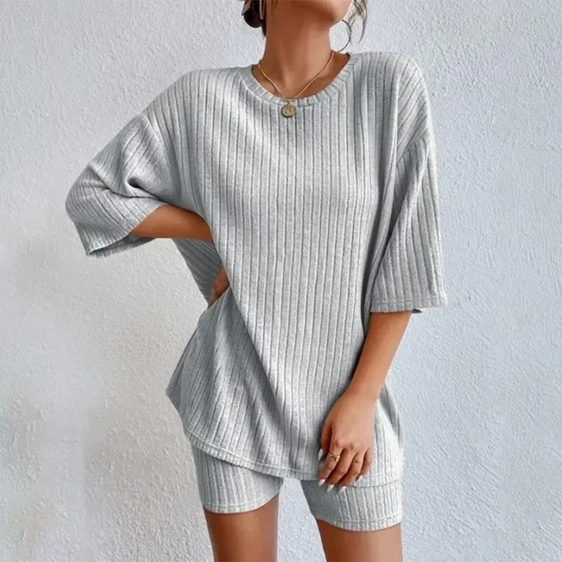 hhxtzn1717580322603.webp Set Women's Red Green Beige Plain 2 Piece Street Daily Fashion Round Neck Regular Fit S 2025 - Image 1