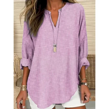 Women's Blouse Tunic V Neck Long Sleeve Boho Casual Tops Graphic Striped Elegant Stylish Regular Tops Daily Print Pink Blue Green Gray 2025 - Image 3