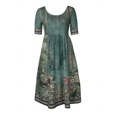 Women's Maxi Dress Casual Dress Swing Dress A Line Dress Boho Dress Casual Daily Fall Dress Regular Fit Floral Short Sleeve V Neck Black Red Navy Blue - Image 4