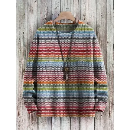 Women's Sweater Casual Soft Graphic Color Block Ribbed Crew Neck Knitted Print Long Sleeve Regular Tops Knit Outdoor Daily Weekend Red Royal Blue Fall - Image 4