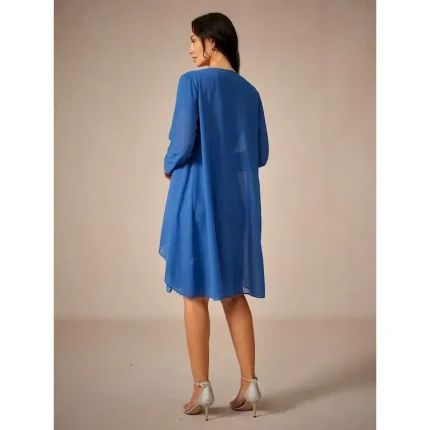 Women's Wedding Guest Jacket Dress Lace Dress Chiffon Dress Cocktail Dresses Formal Dresses Cardigan Ruched Long Sleeve Cocktail Party Blue Spring Sum - Image 4