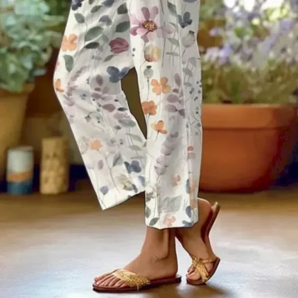 Women's Cotton Linen Pants Baggy Pants Linen Like Fashion Streetwear Full Length High Waist Floral Graphic Printing Thermal Warm Breathable Soft Micro - Image 3