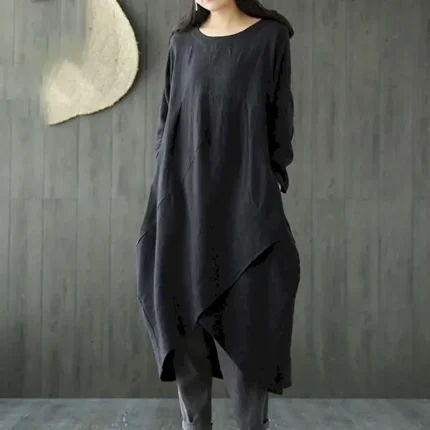 Women's Black Green Gray Summer Spring Fall Maxi Dress Linen-Inspired Dresses Casual Dress Layered Dress Casual Winter Dress Daily Going out Loose Fit - Image 5