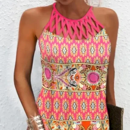 Women's Mini Dress Petite Dress Casual Dress Ethnic Dress Boho Dress Halter Neck Dress Fashion Stylish Modern Vacation Daily Date Regular Fit Geometri - Image 3