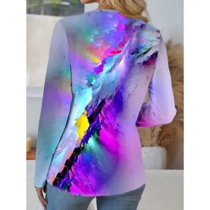 Women's T shirt Crew Neck Long Sleeve Tunic Color Gradient Casual  Regular Tops Daily Print Purple Spring Fall 2025 - Image 3