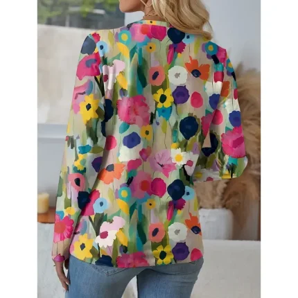 Women's T shirt Crew Neck Long Sleeve Tunic Floral Graphic Vintage Stylish Casual  Regular Tops Daily Weekend Print Red Blue Purple Green Summer 2025 - Image 3