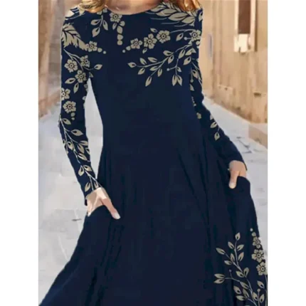 Women's Midi Dress A Line Dress Casual Dress Winter Dress Swing Dress Fashion Streetwear Mature Formal Outdoor Vacation Regular Fit Floral Long Sleeve - Image 3