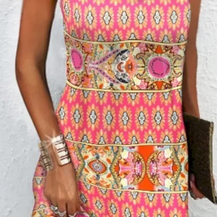 Women's Mini Dress Petite Dress Casual Dress Ethnic Dress Boho Dress Halter Neck Dress Fashion Stylish Modern Vacation Daily Date Regular Fit Geometri - Image 4