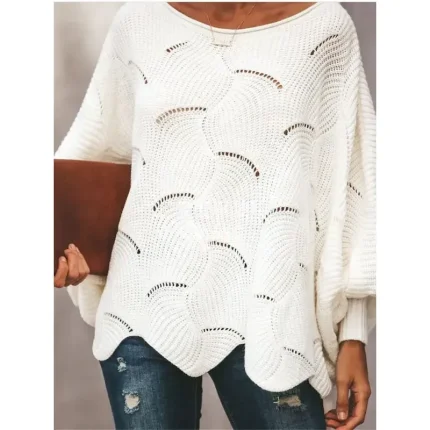 Women's Sweater Pullover Sweater Jumper Casual Soft Pure Color Ribbed Crew Neck Hollow Out Knitted Long Sleeve Regular Tops Knit Outdoor Daily Weekend - Image 4