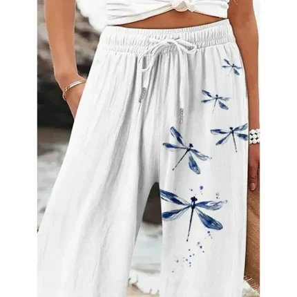 Women's Wide Leg Baggy Pants Beach Shorts Vacation Vintage Fashion Full Length High Waist Graphic Flower / Floral Drawstring Printing Soft Breathable - Image 3