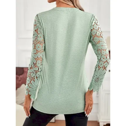 Women's Tunic Elegant Long Sleeve Square Neck Regular Tops Vacation Valentine's Day Daily Lace Buttons Eyelet Light Green Spring Fall 2025 - Image 4