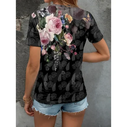 Women's T Shirt Floral Graphic Vintage Stylish Classic Short Sleeve Crew Neck Round Neck Regular Tops Daily Print Pink Blue Purple Green Summer Spring - Image 3