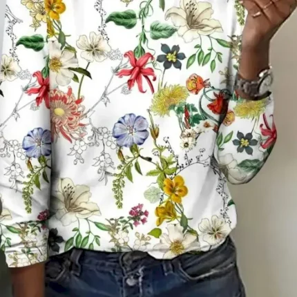 Women's T shirt Crew Neck Long Sleeve Tunic Floral Casual  Regular Tops Daily Print Pearl Spring Fall 2025 - Image 3