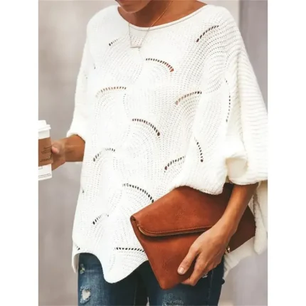 Women's Sweater Pullover Sweater Jumper Casual Soft Pure Color Ribbed Crew Neck Hollow Out Knitted Long Sleeve Regular Tops Knit Outdoor Daily Weekend - Image 5