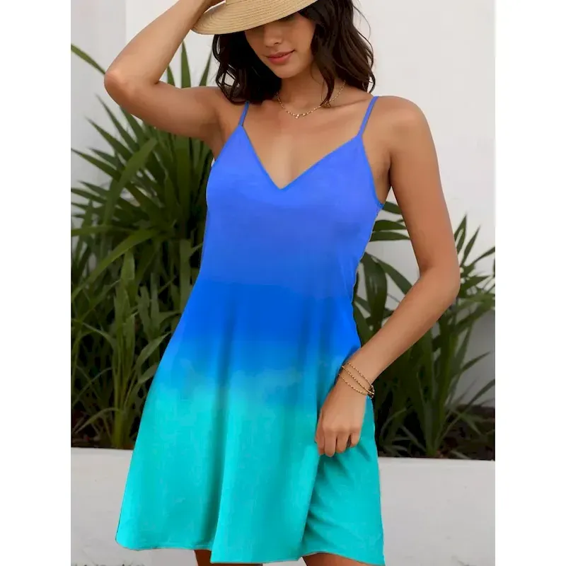 rvdatn1711807563366.webp Women's Mini Dress Petite Dress Sundress Summer Dress Slip Dress Tropical Hawaiian Sexy Vacation Beach Swimming Regular Fit Ombre Color Gradient Sleev - Image 1