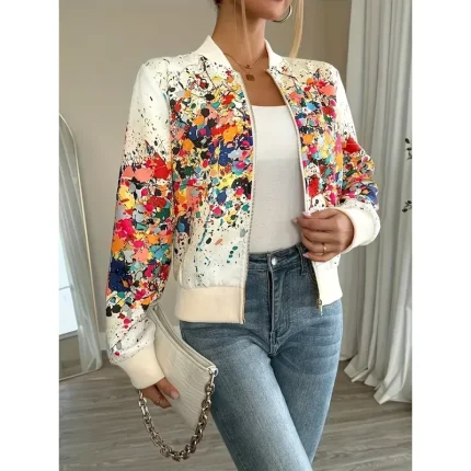 Women's Casual Jacket Warm Quick Dry Zipper Pocket Elegant Fashion Daily Simple Floral Vacation Casual Daily Holiday Baseball Collar Regular Fit Long - Image 3