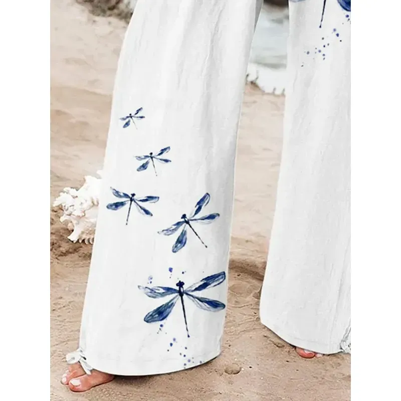 sjphqt1744338476125.webp Women's Wide Leg Baggy Pants Beach Shorts Vacation Vintage Fashion Full Length High Waist Graphic Flower / Floral Drawstring Printing Soft Breathable - Image 1
