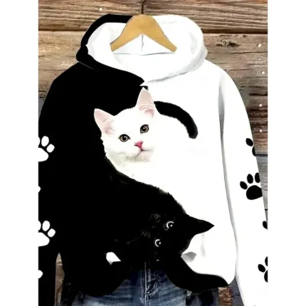 Women's Hoodie Pullover Sweatshirt Oversized Long Sleeve Casual Graphic Floral Animal Warm Active Hooded Regular Tops Street Dailywear Print Black Spr