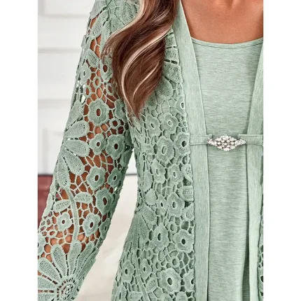 Women's Tunic Elegant Long Sleeve Square Neck Regular Tops Vacation Valentine's Day Daily Lace Buttons Eyelet Light Green Spring Fall 2025 - Image 5