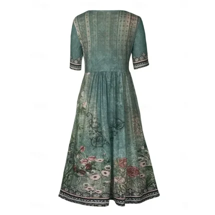 Women's Maxi Dress Casual Dress Swing Dress A Line Dress Boho Dress Casual Daily Fall Dress Regular Fit Floral Short Sleeve V Neck Black Red Navy Blue - Image 5