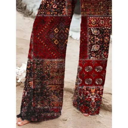 Women's Wide Leg Chinos Baggy Pants Vacation Vintage Fashion Full Length High Waist Graphic Geometric Drawstring Patchwork Printing Soft Breathable Mi - Image 3