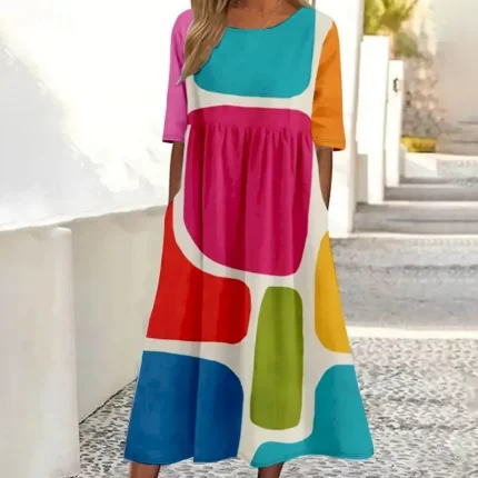 Women's Midi Dress Floral Dress Print Dress Classic Modern Outdoor Daily Holiday Regular Fit Flower Short Sleeve Crew Neck Pink Red Blue Fall 2025 - U - Image 3