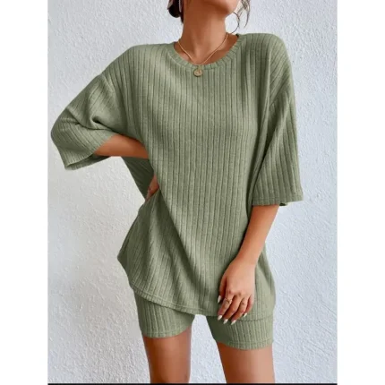 Set Women's Red Green Beige Plain 2 Piece Street Daily Fashion Round Neck Regular Fit S 2025 - Image 5