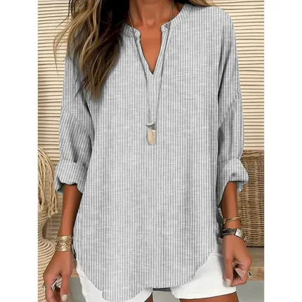 Women's Blouse Tunic V Neck Long Sleeve Boho Casual Tops Graphic Striped Elegant Stylish Regular Tops Daily Print Pink Blue Green Gray 2025 - Image 4