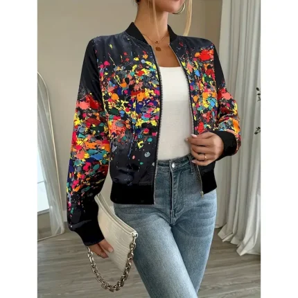 Women's Casual Jacket Warm Quick Dry Zipper Pocket Elegant Fashion Daily Simple Floral Vacation Casual Daily Holiday Baseball Collar Regular Fit Long - Image 2