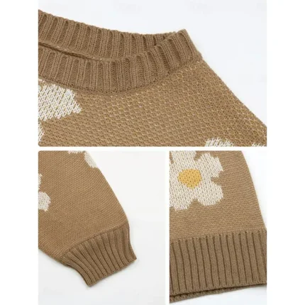 Women's Sweater Pullover Sweater Jumper Casual Soft Floral Ribbed Crew Neck Pocket Knitted Long Sleeve Regular Tops Knit Outdoor Daily Weekend Blue Gr - Image 3