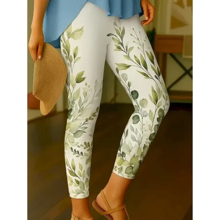 Women's Leggings Vacation Vintage Ethnic Style Ankle-Length High Waist Floral Graphic Leaf 3D Print Quick Dry Breathability Soft Stretchy Outdoor Home - Image 3