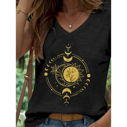 Women's Camisole Tank Top Graphic Geometric Moon Vintage Stylish Casual Sleeveless V Neck Regular Tops Daily Print Black White Red Light Brown Blue Su - Image 4