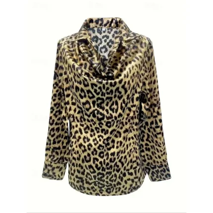 Women's Shirt Dressy Tops Formal Work Shirt Evening Tops Leopard Elegant Party Ladies Long Sleeve Collar Work Party Evening Wear Evening Party Print L - Image 4