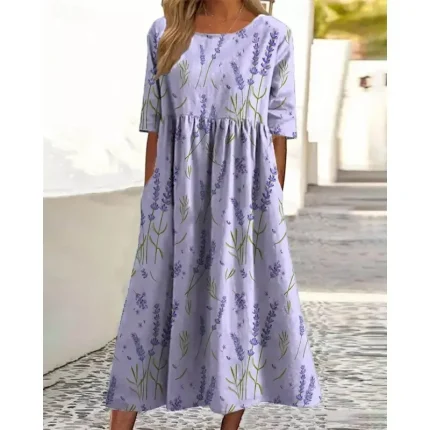 Women's Midi Dress Casual Dress Floral Dress Classic Modern Outdoor Vacation Daily Regular Fit Flower Short Sleeve Crew Neck Yellow Pink Purple Green