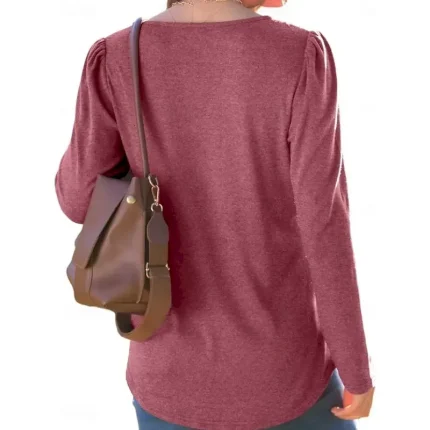 Women's Blouse Solid Color Stylish Casual Long Sleeve Crew Neck Regular Tops Daily Ruched Black Red Purple Brown Beige Summer Spring Fall 2025 - Image 4